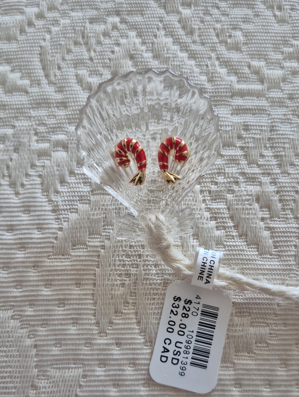 Anthropologie Summer Icon Dainty Shimp Stud Earrings, New With Tags